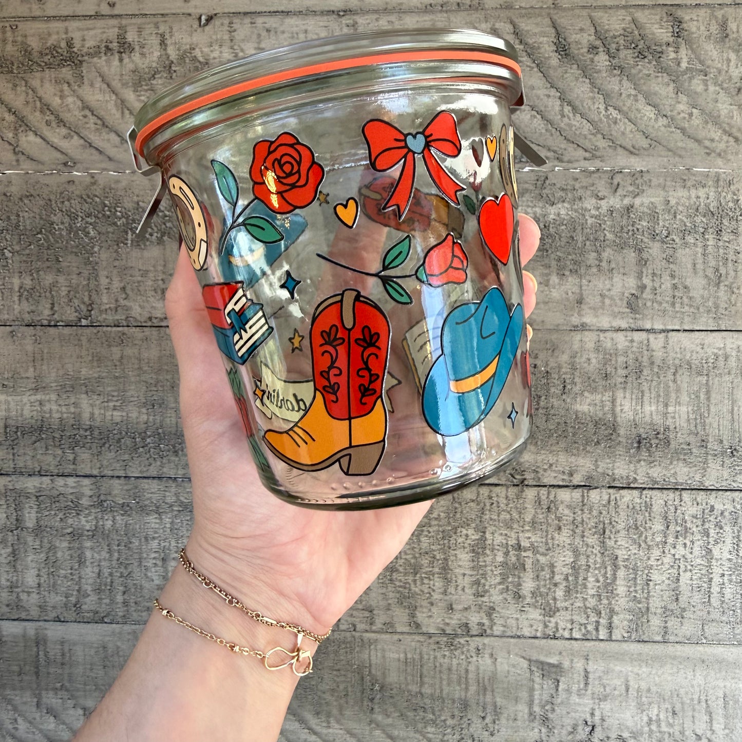 Hold On Darlin' Cowgirl Weck Jar