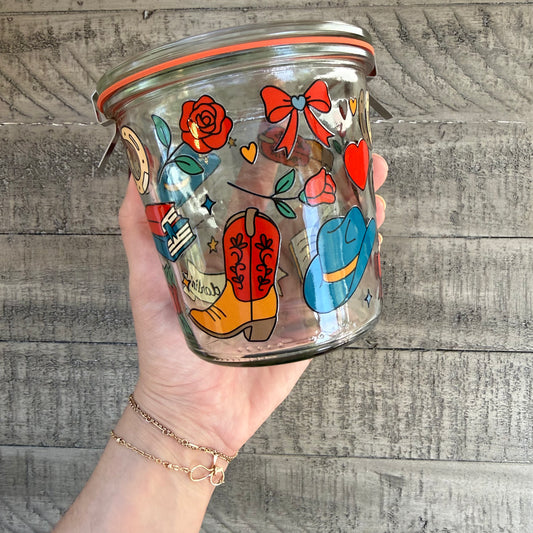 Hold On Darlin' Cowgirl Weck Jar