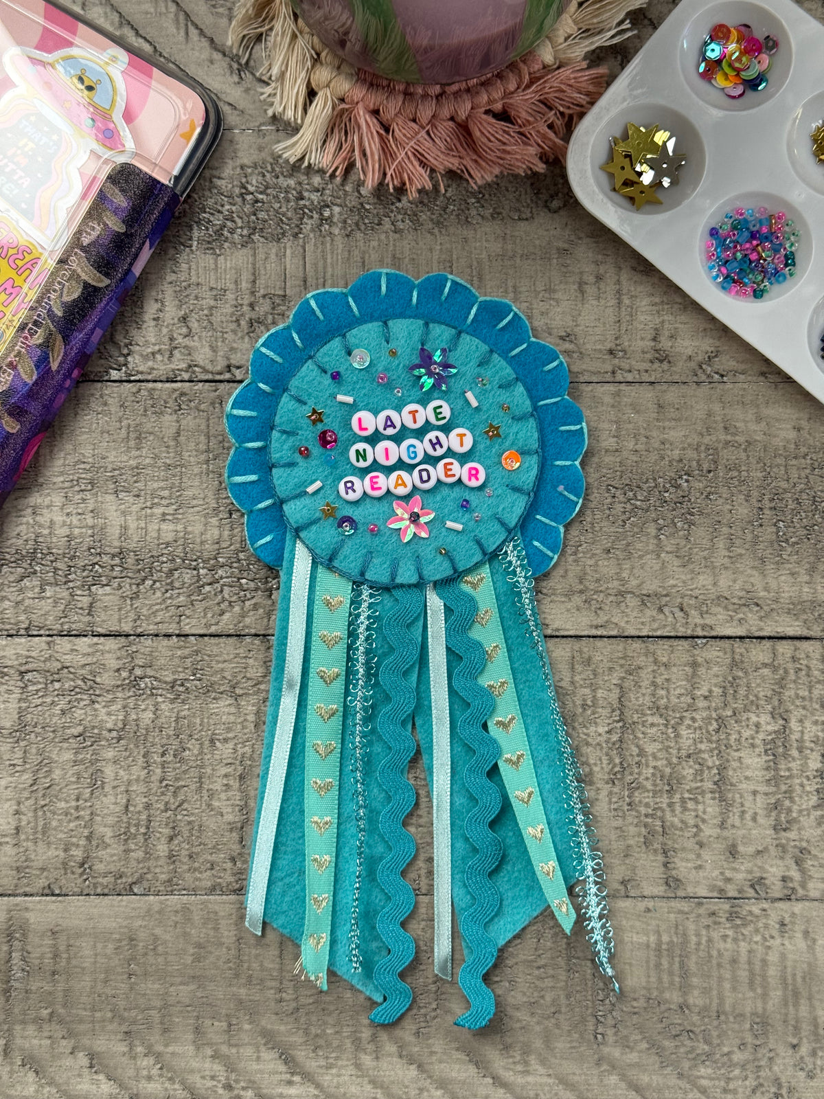 Late Night Reader Blue Jewel Tone Prize Ribbon
